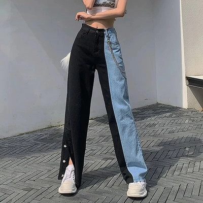 Pantaloni de femei cu talie înaltă, haine despicate, blugi cu picioare late, blugi vintage, pantaloni lungi din denim de femeie, toamnă, cowboy, îmbrăcăminte de stradă largi
