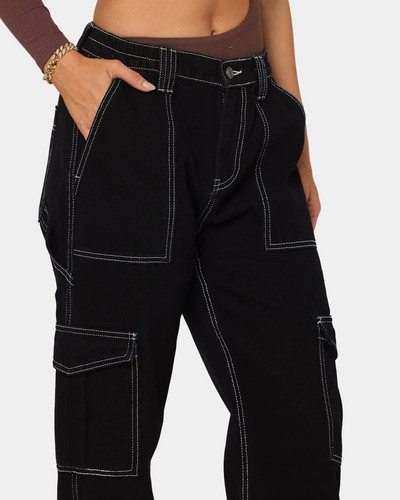 Széles szárú farmer nadrág Utcai ruházat Munkaruha Multi-Bag Farmer Trend Magas derekú Cargo Farmer Női Elasztikus derék Bő Farmer nadrágok