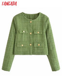 2023 m. Tangada Moterų storas šiltas tvido kostiumo paltas su širdelėmis sagos ilgomis rankovėmis moteriškas švarkas, viršutiniai drabužiai 6P64