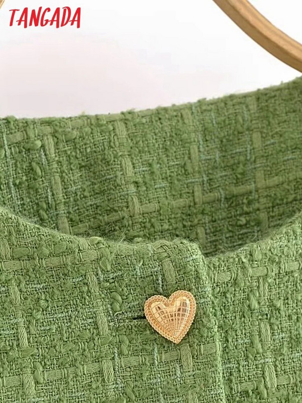 2023 m. Tangada Moterų storas šiltas tvido kostiumo paltas su širdelėmis sagos ilgomis rankovėmis moteriškas švarkas, viršutiniai drabužiai 6P64