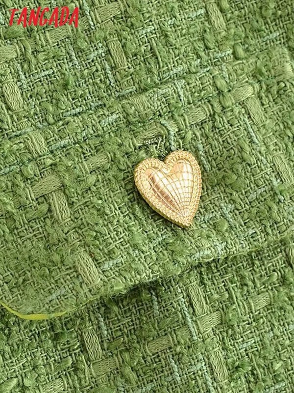 2023 m. Tangada Moterų storas šiltas tvido kostiumo paltas su širdelėmis sagos ilgomis rankovėmis moteriškas švarkas, viršutiniai drabužiai 6P64