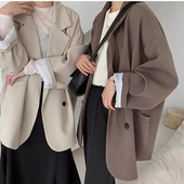 Oversize blézerek női hosszú ujjú fekete öltöny Utcai ruha koreai elegáns laza kabát tavaszi őszi kabát Kétsoros tweed új