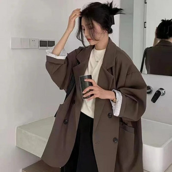 Oversize Blazers Γυναικείο μακρυμάνικο μαύρο κοστούμι Streetwear Κορεατικό κομψό φαρδύ μπουφάν Ανοιξιάτικο φθινοπωρινό παλτό Διπλό Tweed Νέο