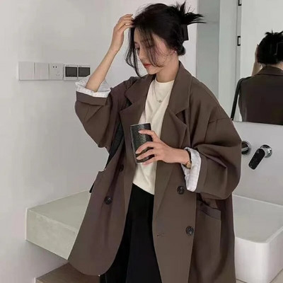 Oversize blézerek női hosszú ujjú fekete öltöny Utcai ruha koreai elegáns laza kabát tavaszi őszi kabát Kétsoros tweed új