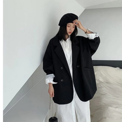 Oversize blézerek női hosszú ujjú fekete öltöny Utcai ruha koreai elegáns laza kabát tavaszi őszi kabát Kétsoros tweed új