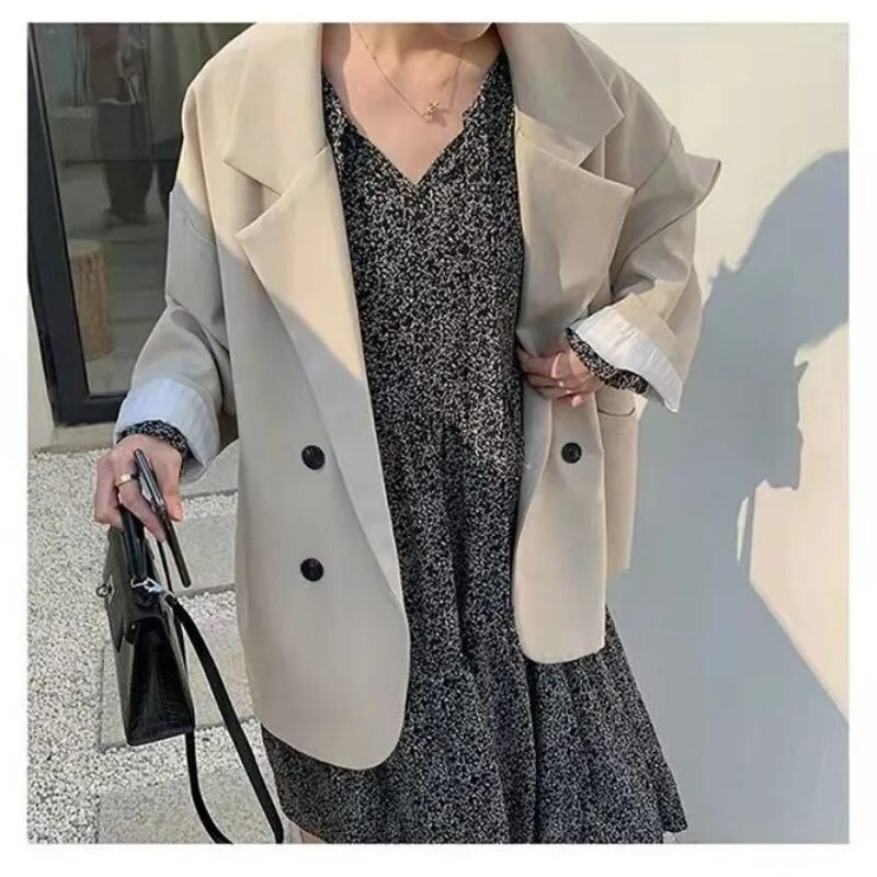 Oversize blézerek női hosszú ujjú fekete öltöny Utcai ruha koreai elegáns laza kabát tavaszi őszi kabát Kétsoros tweed új