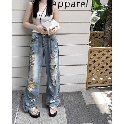 2023. aasta hädas teksad naistele, uus retrovärvi blokeeriv disain, kõrge vöökohaga salendavad laia säärega mopipüksid y2k teksad traf