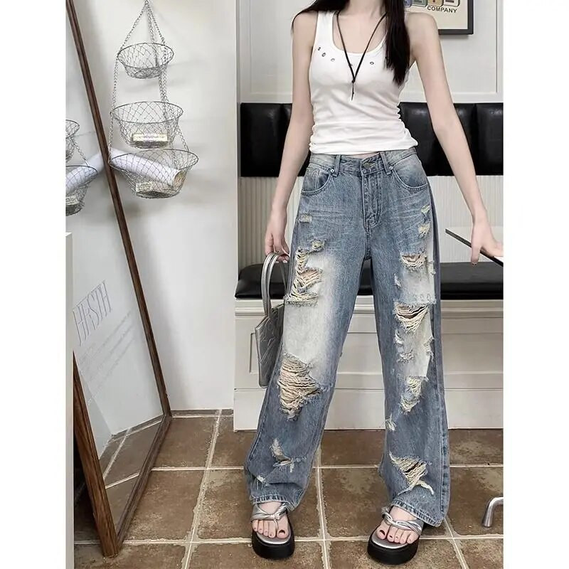 2023. aasta hädas teksad naistele, uus retrovärvi blokeeriv disain, kõrge vöökohaga salendavad laia säärega mopipüksid y2k teksad traf