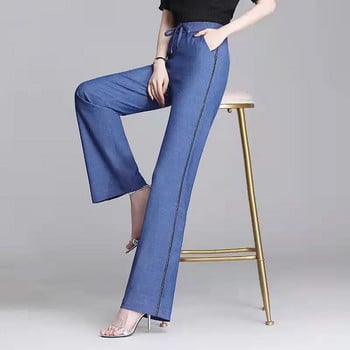 Ice Silk Denim Παντελόνι Φαρδύ Γυναικείο Καλοκαιρινό Λεπτό Mother Jeans Ελαστικό ψηλόμεσο ίσιο παντελόνι Γυναικείο παντελόνι μέχρι τον αστράγαλο