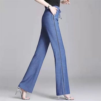 Ice Silk Denim Παντελόνι Φαρδύ Γυναικείο Καλοκαιρινό Λεπτό Mother Jeans Ελαστικό ψηλόμεσο ίσιο παντελόνι Γυναικείο παντελόνι μέχρι τον αστράγαλο