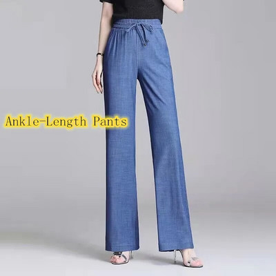 Hlače širokih nogavica od trapera Ice Silk Ženske ljetne tanke matične traperice Ravne hlače s elastičnim visokim strukom Ženske hlače do gležnja