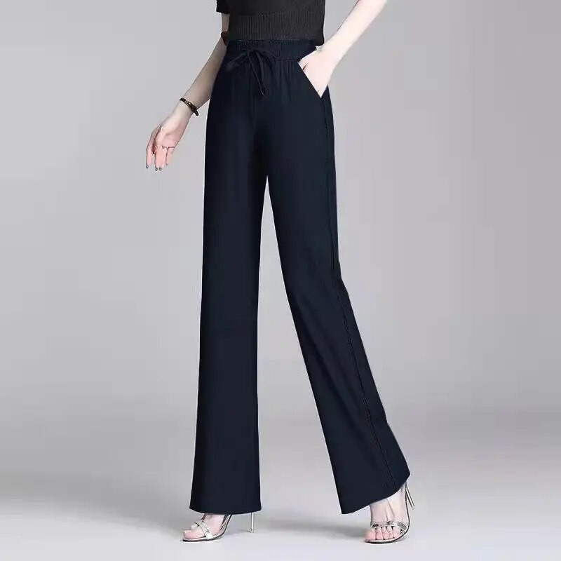 Hlače širokih nogavica od trapera Ice Silk Ženske ljetne tanke matične traperice Ravne hlače s elastičnim visokim strukom Ženske hlače do gležnja