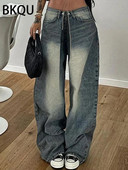 BKQU 2023 amerikai baggy farmer női harajuku magas derekú, széles szárú, egyenes farmernadrág utcai divatos, bő nadrág