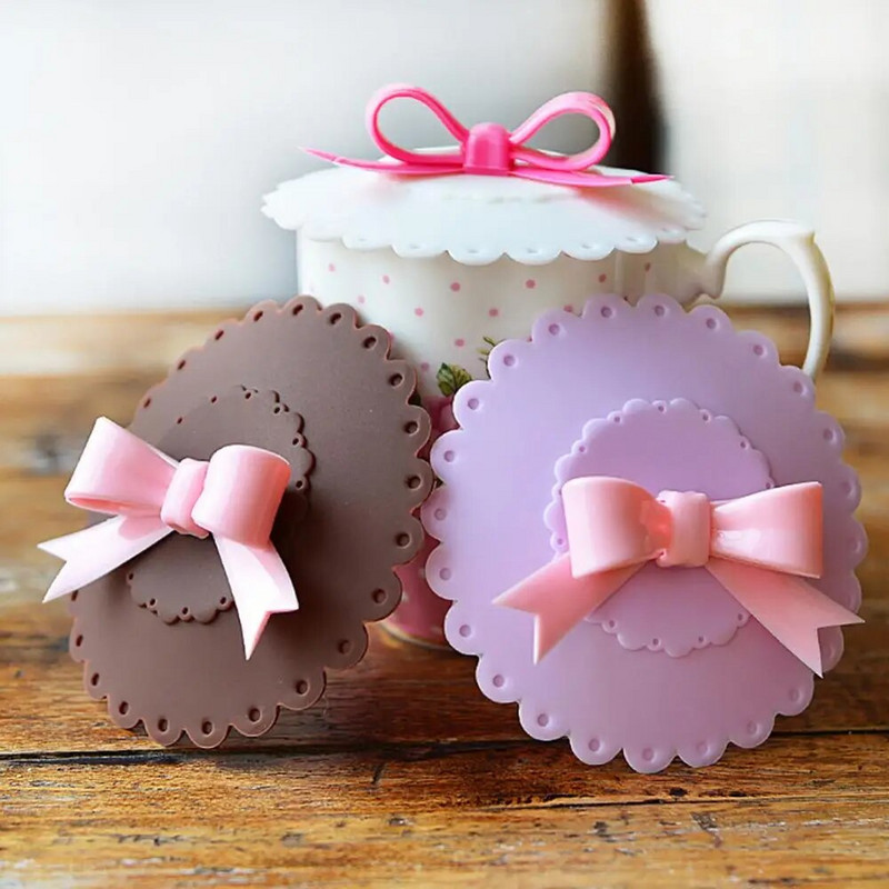 Silikonski poklopac za čašu za višekratnu upotrebu, otporan na curenje prašine Poklopac za čašu s mašnicom Otporan na toplinu Poklopac za šalicu Kuhinjski dodaci