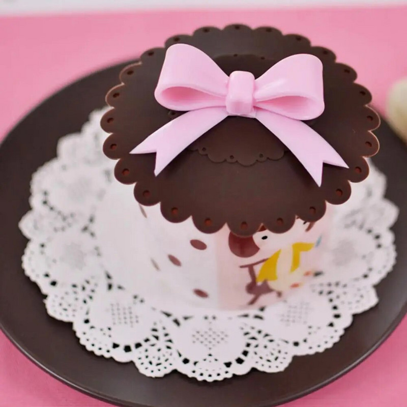 Silikonski poklopac za čašu za višekratnu upotrebu, otporan na curenje prašine Poklopac za čašu s mašnicom Otporan na toplinu Poklopac za šalicu Kuhinjski dodaci