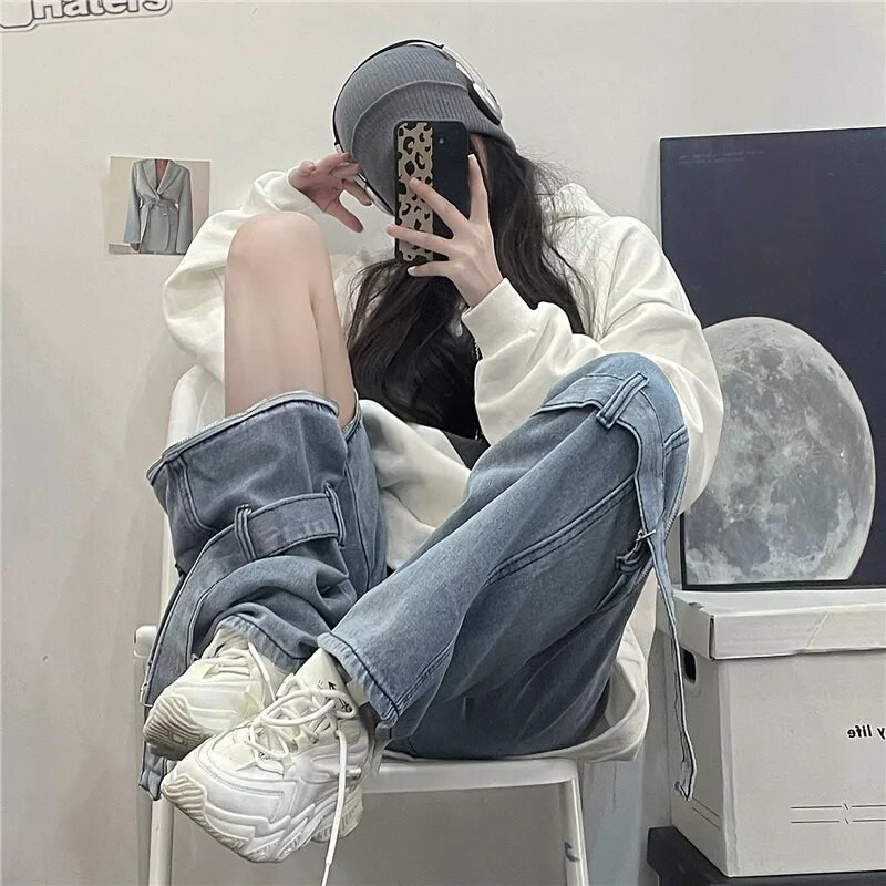 Farmer női tavaszi új Y2k 2000-es évek levehető Harajuku Vintage Pantalones De Mujer magas derekú, egyszínű design elegáns női nadrág