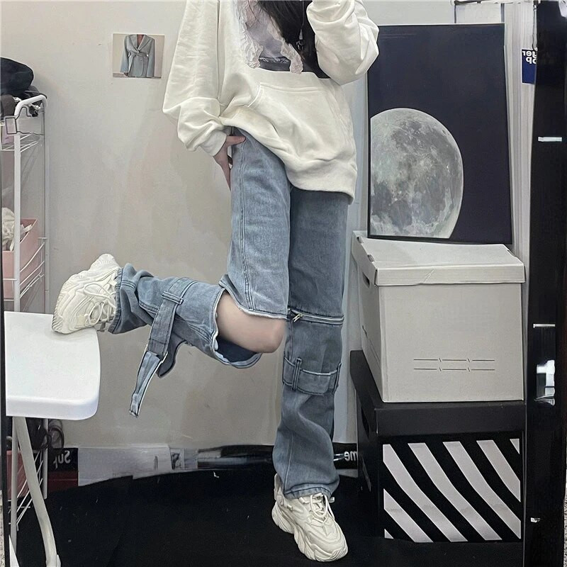 Farmer női tavaszi új Y2k 2000-es évek levehető Harajuku Vintage Pantalones De Mujer magas derekú, egyszínű design elegáns női nadrág