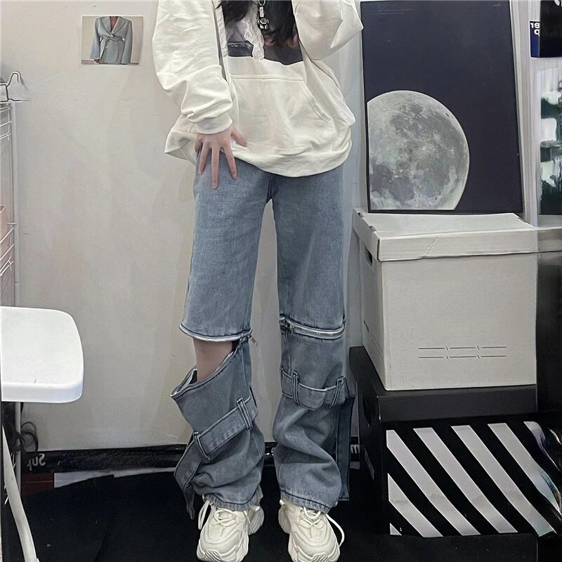 Farmer női tavaszi új Y2k 2000-es évek levehető Harajuku Vintage Pantalones De Mujer magas derekú, egyszínű design elegáns női nadrág