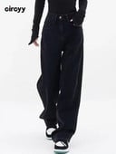 Fekete farmer Női magas derekú farmer 2023 teljes hosszúságú széles szárú farmer nadrág Utcai viselet Vintage túlméretezett bő egyenes nadrág