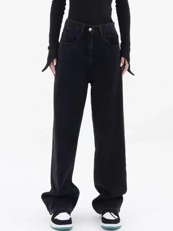 Fekete farmer Női magas derekú farmer 2023 teljes hosszúságú széles szárú farmer nadrág Utcai viselet Vintage túlméretezett bő egyenes nadrág