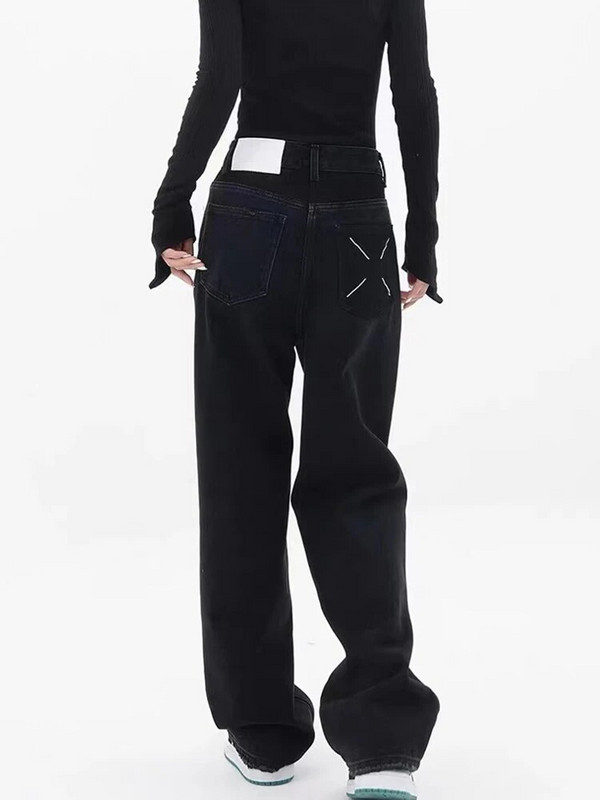 Fekete farmer Női magas derekú farmer 2023 teljes hosszúságú széles szárú farmer nadrág Utcai viselet Vintage túlméretezett bő egyenes nadrág