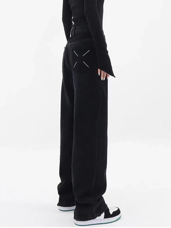 Fekete farmer Női magas derekú farmer 2023 teljes hosszúságú széles szárú farmer nadrág Utcai viselet Vintage túlméretezett bő egyenes nadrág