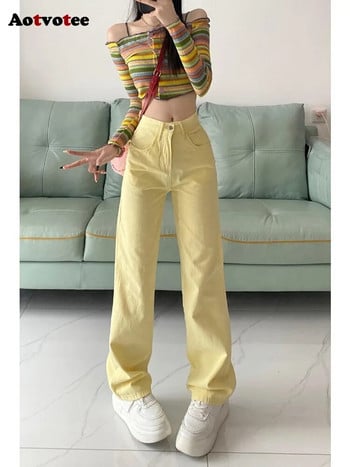 Aotvotee American Style Straight Jeans for Women 2023 Casual Solid Vintage τζιν παντελόνι Νέα μόδα ψηλόμεσο φαρδύ παντελόνι