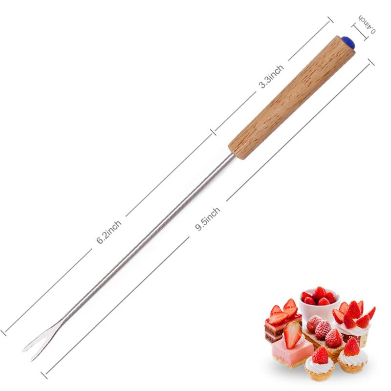 6Pc Vilice za fondi od nehrđajućeg čelika Drvena drška Vilica za čokoladu Otporna na toplinu Hot Lonac Vilica za voćni desert Ražanj za fondi Kuhinjski alat
