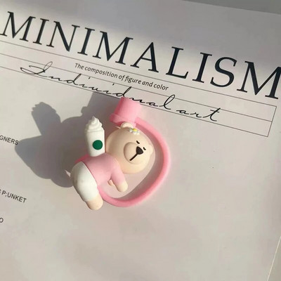 Aranyos medve szalmatakaró porvédő sapka szilikon Kawaii cseresznye szalmafedő pohárhoz rózsaszín ivóbáj dekortakaró 7-8 mm-es szívószálhoz
