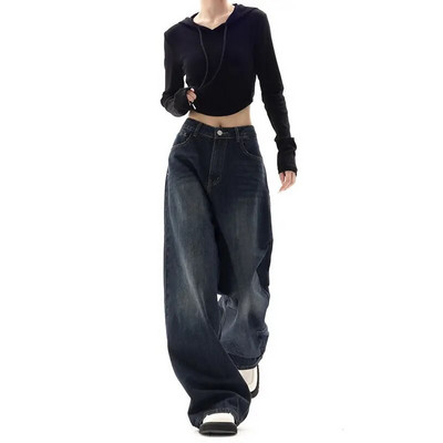 Y2K vintage ar augstu vidukli Harajuku brīvi džinsi bikses korejiešu modes sieviešu grunge platas kājas lielizmēra džinsa bikses sieviešu apģērbi