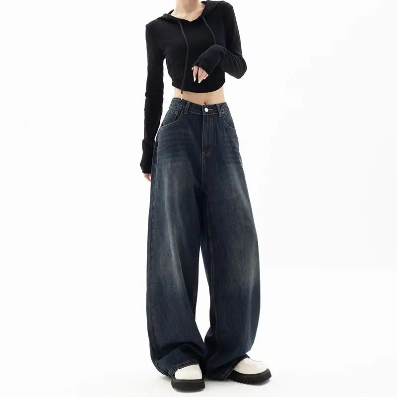 Y2K Vintage magas derekú Harajuku laza farmer nadrág koreai divat női grunge széles szárú túlméretezett farmer nadrág női ruhák