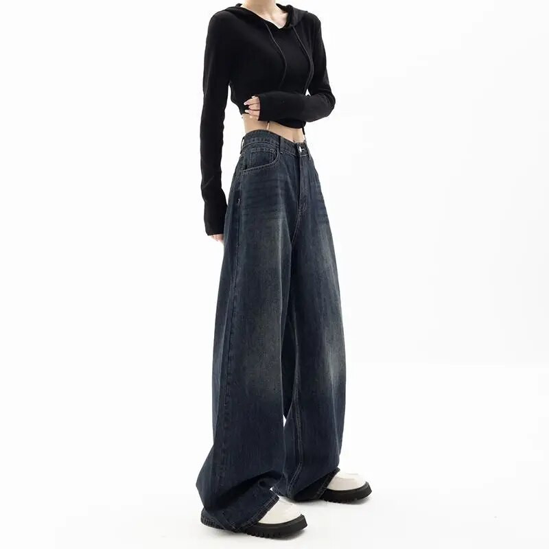 Y2K Vintage magas derekú Harajuku laza farmer nadrág koreai divat női grunge széles szárú túlméretezett farmer nadrág női ruhák