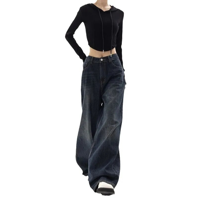 Y2K Vintage magas derekú Harajuku laza farmer nadrág koreai divat női grunge széles szárú túlméretezett farmer nadrág női ruhák
