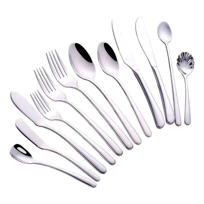 Matiniai sidabriniai stalo įrankiai kiniški korėjietiški lazdelės pagaliukai šakutė šaukštas peilių rinkinys vaisių desertas šakutė Plieniniai stalo įrankiai metaliniai stalo įrankiai