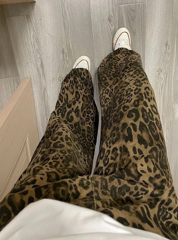 Leopárdmintás Retro laza farmernadrág Európai és amerikai hip-hop utcai divat Új Harajuku stílusú Y2k széles szárú női nadrág