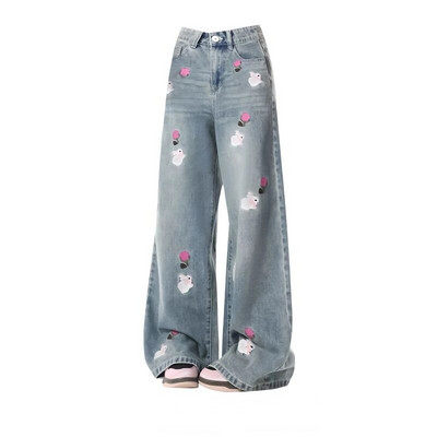 Traperice velikih veličina Visoki struk Crtani print American Vintage Streetwear Pantalones Mujer Y2k Raznolika ležerna široka odjeća 2024.