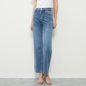 ZHISILAO Nove ravne traperice visokog struka Ženske vintage plave traper hlače s perlama širokih nogavica 2021. Hlače pune dužine