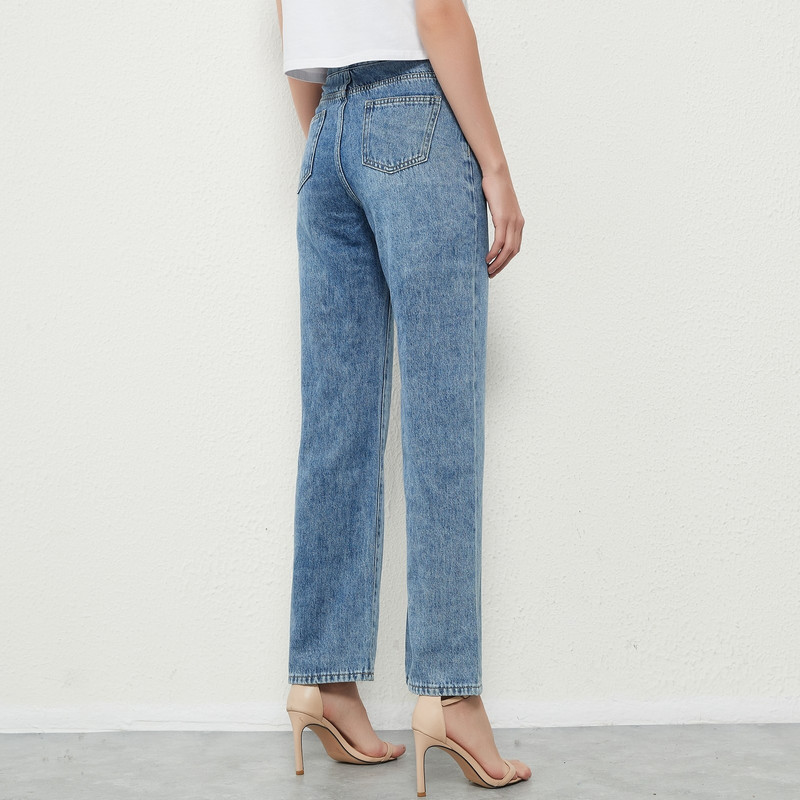 ZHISILAO Nove ravne traperice visokog struka Ženske vintage plave traper hlače s perlama širokih nogavica 2021. Hlače pune dužine