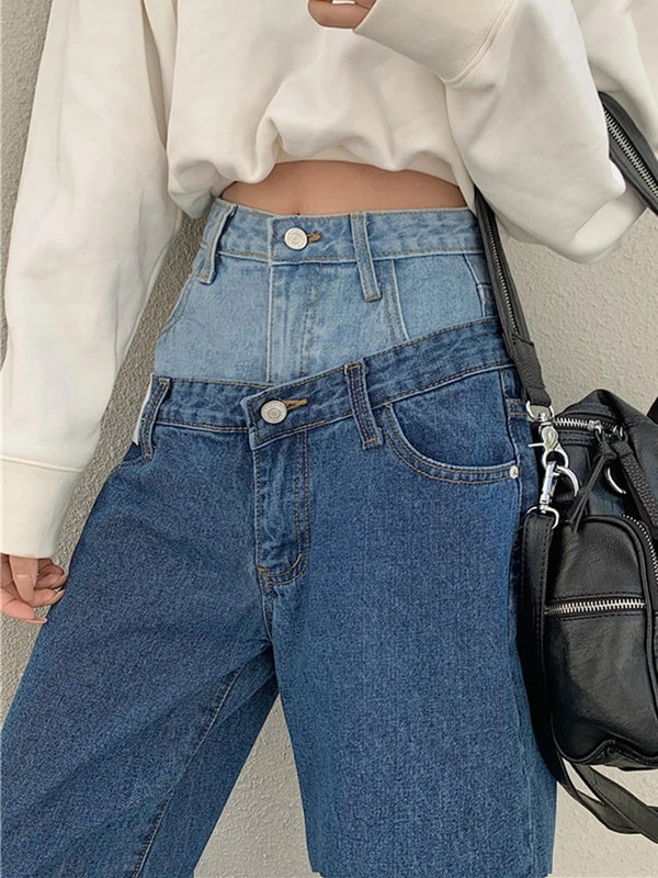 Stílusos hamis kétrészes farmer női patchwork Daddy nadrág Női buggyos farmer Amerikai divat Vintage farmer nadrág nadrág