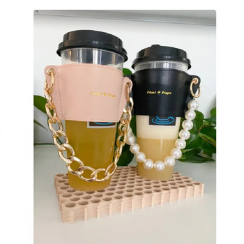 Φορητή θήκη για καφέ με αλυσίδα 350ml Κρεμαστή φορητή χάρτινη θήκη για φλιτζάνι Δερμάτινη θήκη Milk Tea Beverage Cup