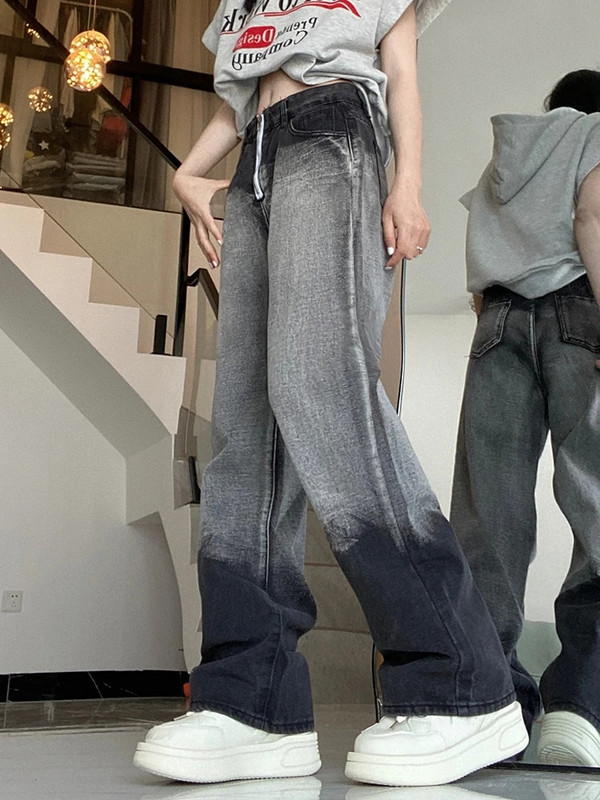 Farmer Női magas derekú farmer 2023 őszi új cipzáras teljes hosszúságú, egyenes, széles szárú farmer nadrág bő, vintage mosott nadrág