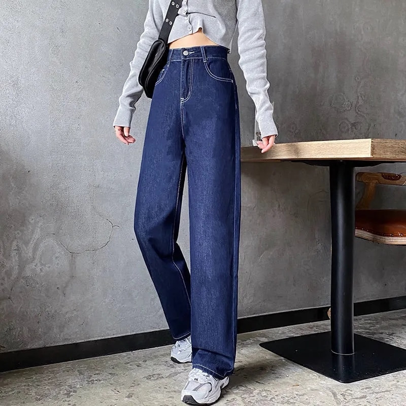 Magas derekú női szürke farmer tavaszi és nyári új koreai, egyenes cső, laza lyukú divat, hétköznapi széles lábú farmernadrág