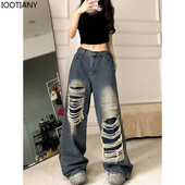 IOOTIANY 2024. Proljetna ulična odjeća Poderane široke traperice za žene Modne Boyfriend traperice visokog struka za žene Gotičke traper hlače