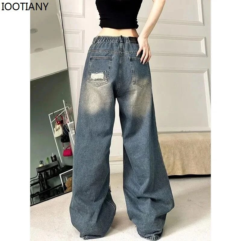 IOOTIANY 2024. Proljetna ulična odjeća Poderane široke traperice za žene Modne Boyfriend traperice visokog struka za žene Gotičke traper hlače