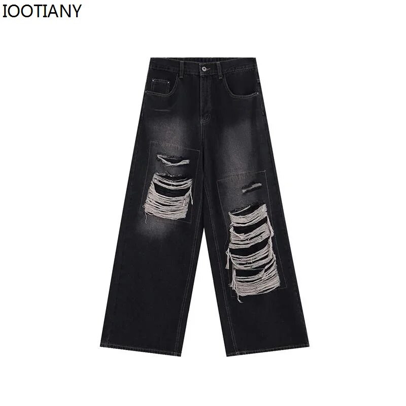 IOOTIANY 2024. Proljetna ulična odjeća Poderane široke traperice za žene Modne Boyfriend traperice visokog struka za žene Gotičke traper hlače