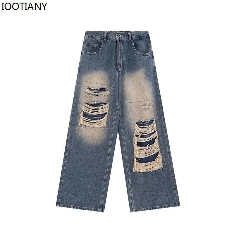 IOOTIANY 2024. Proljetna ulična odjeća Poderane široke traperice za žene Modne Boyfriend traperice visokog struka za žene Gotičke traper hlače