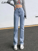 CJFHJE Skinny Νέο ψηλόμεσο ίσιο μαύρο τζιν Γυναικείο Vintage μπλε Classic Boyfriend Παντελόνι τζιν σε όλο το δρόμο Lady