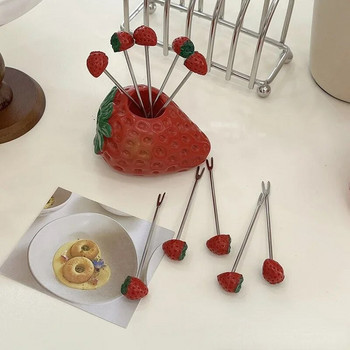 Φράουλα πιρούνι φρούτων από ανοξείδωτο ατσάλι Παιδική χαριτωμένη πινακίδα φρούτων Σνακ κέικ σαλονιού Ντελικάτο πιρούνι Εργαλεία φρούτων κουζίνας