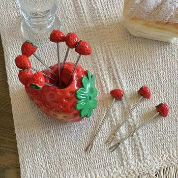 Плодова вилица с ягоди Неръждаема стомана Детски сладък знак с плодове Домашен хол Торта Закуски Деликатна вилица Кухненски инструменти за плодове