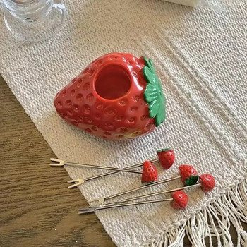 Φράουλα πιρούνι φρούτων από ανοξείδωτο ατσάλι Παιδική χαριτωμένη πινακίδα φρούτων Σνακ κέικ σαλονιού Ντελικάτο πιρούνι Εργαλεία φρούτων κουζίνας